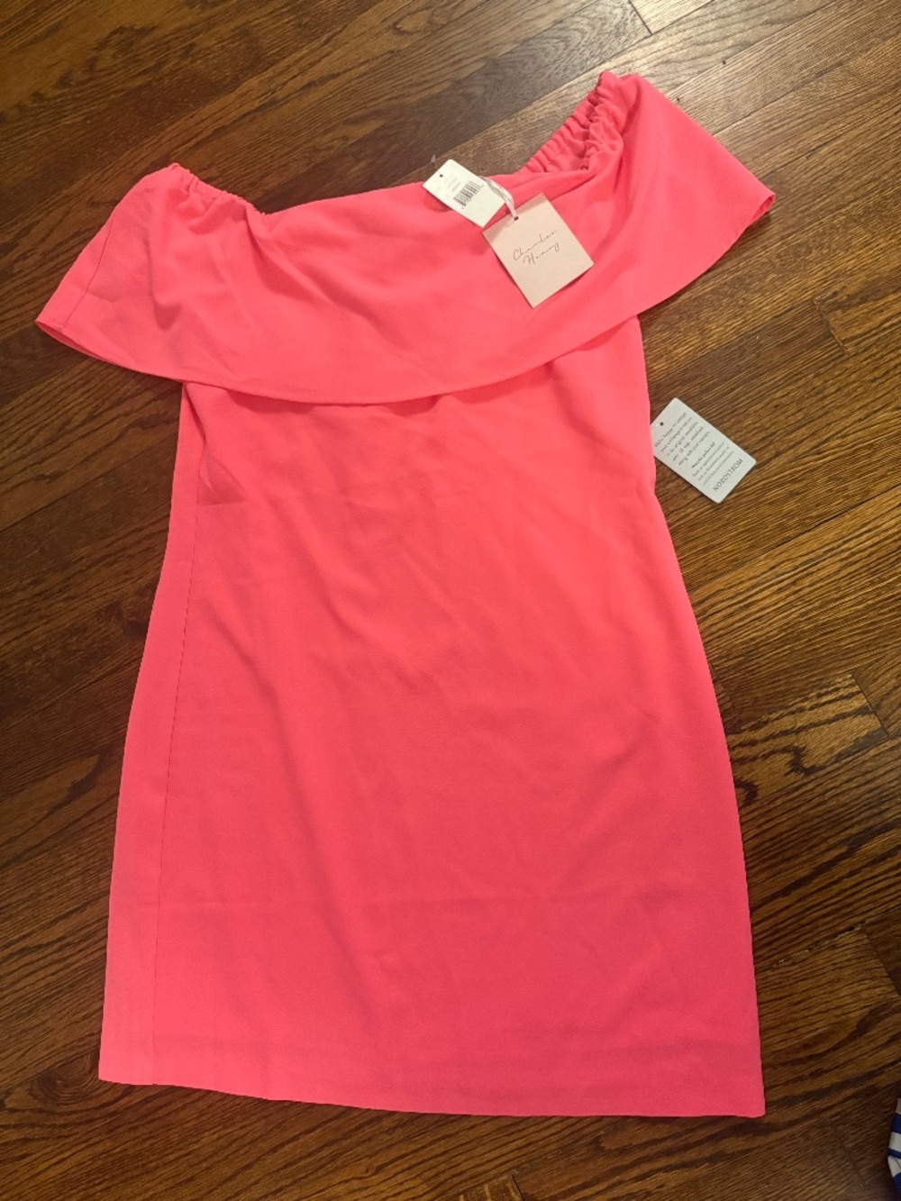 NWT- Charles Henry- Hot Pink neon off-the-shoulder shift dress- Medium